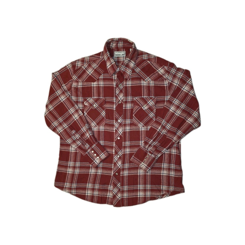 Wrangler Flannel Plaid Red Multicolor XL Western Pearl Snap Long Sleeve Shirt